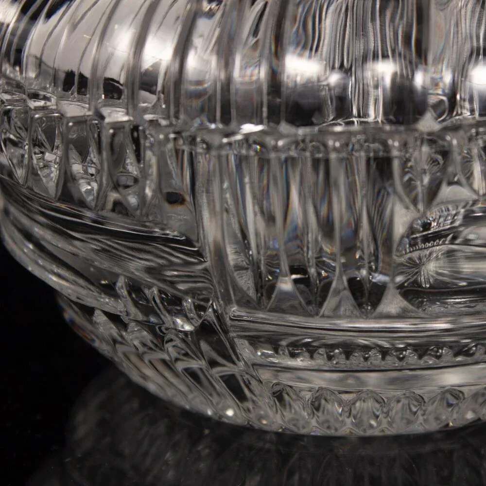 Vintage Bohemian Crystal Lidded Box Hand-Cut Design Clear Decorative Glass